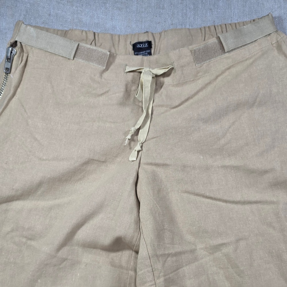 Aziz Utility Pants Women Small Tan Excellent Cotton Linen Blend Side Zip